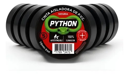 CINTA AISLADORA PYTHON 10 METROS NEGRA